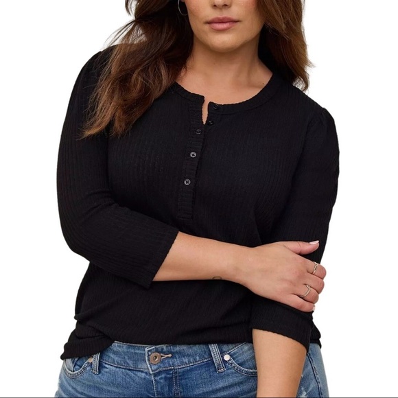Torrid Black Ribbed Knit Henley Crew Neck Lightweight Classic Sweater Size 3XL - Picture 1 of 7